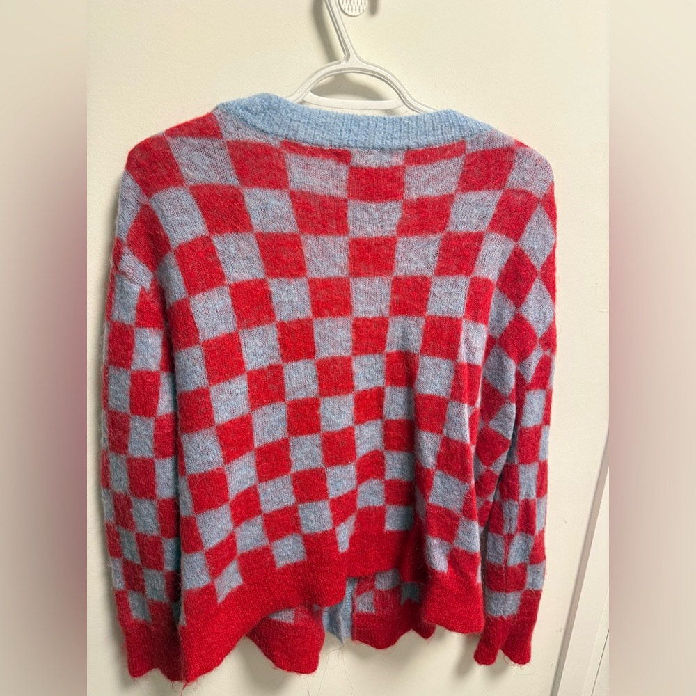 OAK + FORT Red and Blue Checkered Cardigan - Picture 2 of 5